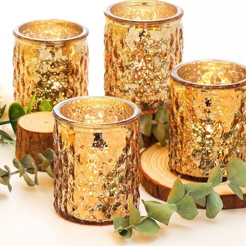 12pcs Gold Votive Candle Holders, Gold Candle Holders for Table Centerpiece, Mercury Glass Tealight Candle Holder for Wedding, Home Decor in Saudi Arabia