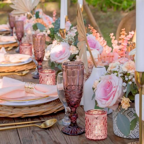 12 قطعة من حوامل الشموع الذهبية، حاملات الشموع الذهبية لقطعة الطاولة المركزية، حامل شموع من زجاج الزئبق لحفلات الزفاف، ديكور المنزل in Kuwait