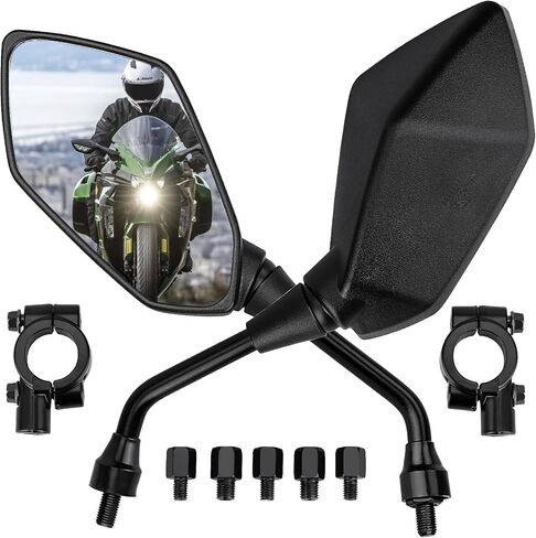 مرايا الدراجة الترابية متوافقة مع الدراجات النارية ATV Dirt Bike Quad Street Bike Cruiser Chopper Jet Ski Scooter Snowmobile Coolster Moped مع مسمار 8 مم 10 مم لمقود الدراجة بمشبك 7/8 بوصة in Kuwait