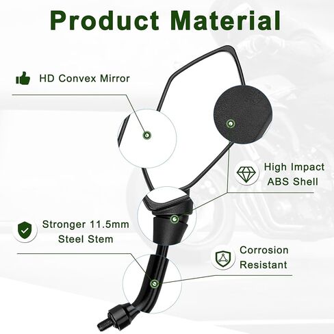 مرايا الدراجة الترابية متوافقة مع الدراجات النارية ATV Dirt Bike Quad Street Bike Cruiser Chopper Jet Ski Scooter Snowmobile Coolster Moped مع مسمار 8 مم 10 مم لمقود الدراجة بمشبك 7/8 بوصة in Kuwait