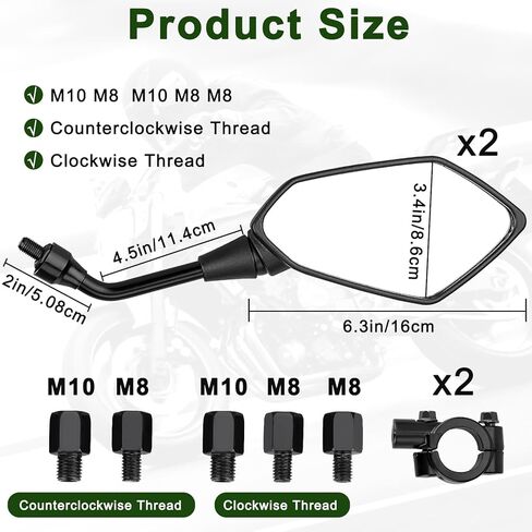 مرايا الدراجة الترابية متوافقة مع الدراجات النارية ATV Dirt Bike Quad Street Bike Cruiser Chopper Jet Ski Scooter Snowmobile Coolster Moped مع مسمار 8 مم 10 مم لمقود الدراجة بمشبك 7/8 بوصة in Kuwait