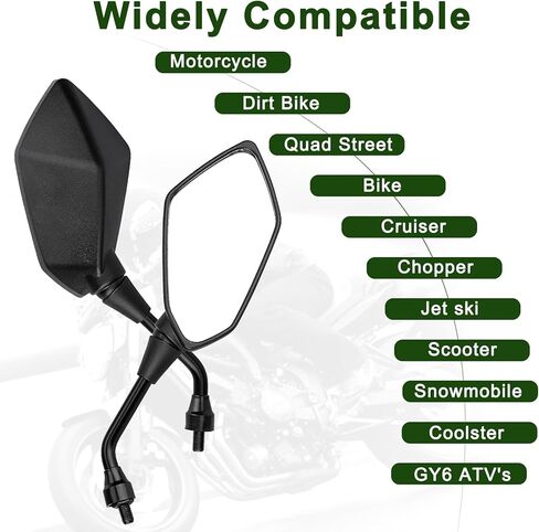 مرايا الدراجة الترابية متوافقة مع الدراجات النارية ATV Dirt Bike Quad Street Bike Cruiser Chopper Jet Ski Scooter Snowmobile Coolster Moped مع مسمار 8 مم 10 مم لمقود الدراجة بمشبك 7/8 بوصة in Kuwait