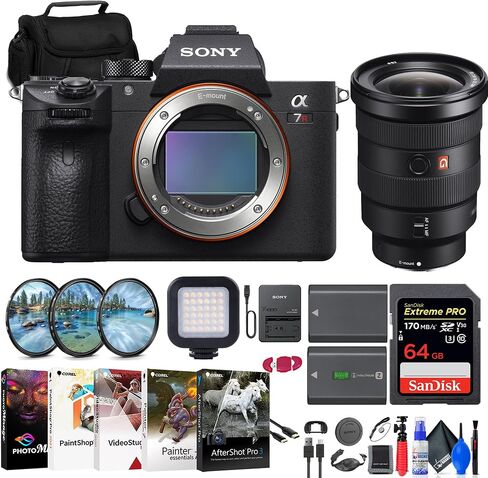 Sony a7R IIIA Mirrorless Camera (ILCE7RM3A/B) + Sony FE 16-35mm Lens (SEL1635GM) + 64GB Card + Filter Kit + Bag + NP-FZ100 Compatible Battery + Card Reader + LED Light + More (Renewed) in Saudi Arabia