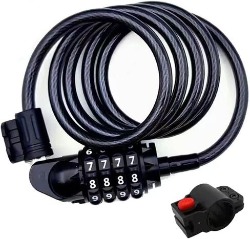 قفل الدراجة مكون من 4 أرقام قابلة لإعادة الضبط، مجموعة قفل الدراجة بطول 4 أقدام، كابل قفل الدراجة ذاتي اللف، مضاد للسرقة، قفل سكوتر مع دعامة تثبيت للدراجات والدراجات البخارية in Kuwait