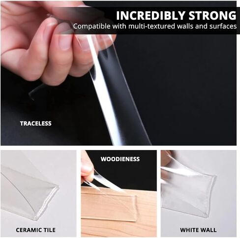 Double Sided Tape, Clear Mounting Tape Strong Adhesive Strips Sticky Nano Tape, Washable and Reusable - Wall Tape for Picture Photo Carpet Decoration,Fix Carpet Mats, etc - 1 Roll 10FT in Saudi Arabia