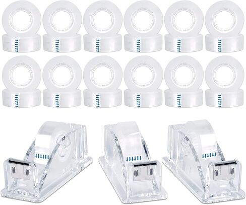 Transparent Tape 27 Rolls 3/4 x 1000 Inches and 3pc Dispenser,Clear Tape Refills Rolls Each Roll 1 inch Core, for Office, Home, School. in Kuwait