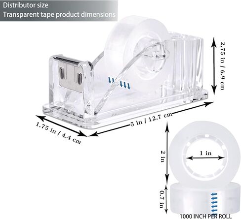Transparent Tape 27 Rolls 3/4 x 1000 Inches and 3pc Dispenser,Clear Tape Refills Rolls Each Roll 1 inch Core, for Office, Home, School. in Kuwait