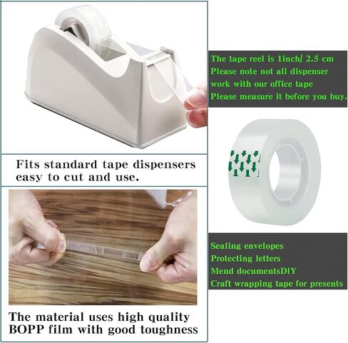 Transparent Tape 27 Rolls 3/4 x 1000 Inches and 3pc Dispenser,Clear Tape Refills Rolls Each Roll 1 inch Core, for Office, Home, School. in Kuwait