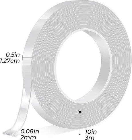 Nano Double Sided Tape (10' x 0.5'' x 0.08''), Multipurpose Removable Adhesive Tape for Home & Office, Use for Paste Posters, Photo Frames, Wall Stickers, Hooks and Gadgets in Saudi Arabia