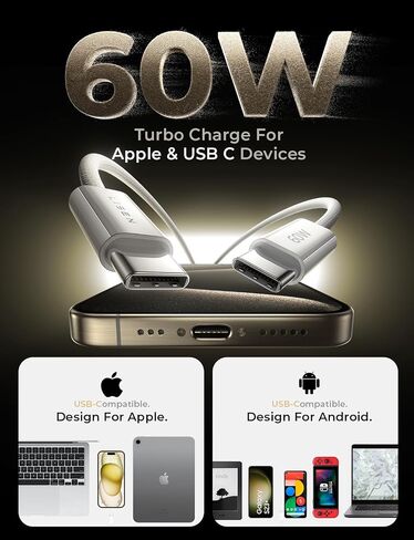 كابل USBC إلى USBC، كابل 60 وات C إلى C شحن سريع 5 حزم [3.3+3.3+6.6+6.6+10FT] كابلات USB C لأجهزة iPhone 15/15 Pro/15 Plus/15 Pro Max iPad Mini Pro Air MacBook Air Pro Samsung S23/S22 بكسل ال جي in Saudi Arabia