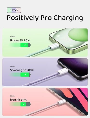 كابل USBC إلى USBC، كابل 60 وات C إلى C شحن سريع 5 حزم [3.3+3.3+6.6+6.6+10FT] كابلات USB C لأجهزة iPhone 15/15 Pro/15 Plus/15 Pro Max iPad Mini Pro Air MacBook Air Pro Samsung S23/S22 بكسل ال جي in Saudi Arabia