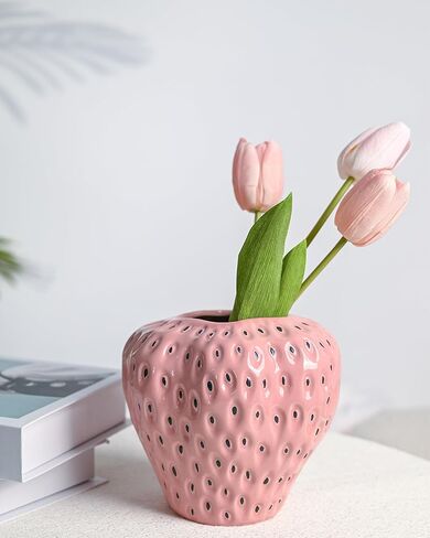 DN DECONATION Green Strawberry Vase, Ceramic Strawberry Vase for Lego Flowers, Decorative Cute Vase Cool Vase for Strawberry Party Home Decor in Saudi Arabia
