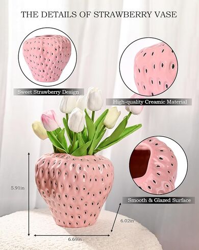 DN DECONATION Green Strawberry Vase, Ceramic Strawberry Vase for Lego Flowers, Decorative Cute Vase Cool Vase for Strawberry Party Home Decor in Saudi Arabia