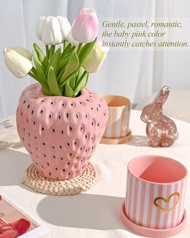 DN DECONATION Green Strawberry Vase, Ceramic Strawberry Vase for Lego Flowers, Decorative Cute Vase Cool Vase for Strawberry Party Home Decor in Saudi Arabia