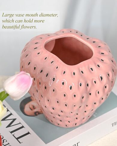 DN DECONATION Green Strawberry Vase, Ceramic Strawberry Vase for Lego Flowers, Decorative Cute Vase Cool Vase for Strawberry Party Home Decor in Saudi Arabia