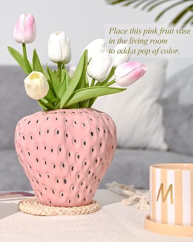 DN DECONATION Green Strawberry Vase, Ceramic Strawberry Vase for Lego Flowers, Decorative Cute Vase Cool Vase for Strawberry Party Home Decor in Saudi Arabia