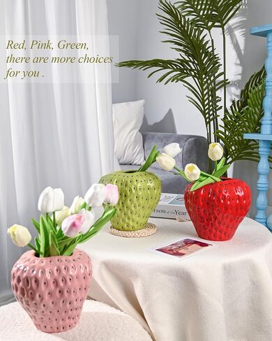 DN DECONATION Green Strawberry Vase, Ceramic Strawberry Vase for Lego Flowers, Decorative Cute Vase Cool Vase for Strawberry Party Home Decor in Saudi Arabia