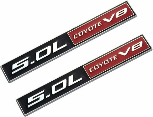 مجموعة زوج 5.0L Coyote V8 شعارات ثلاثية الأبعاد شارة لاصقة V8 محرك تقليم حاجز خطاف صندوق السيارة ملصقات بديلة لـ 150 (كروم أحمر أسود) in Kuwait