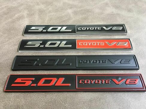 مجموعة زوج 5.0L Coyote V8 شعارات ثلاثية الأبعاد شارة لاصقة V8 محرك تقليم حاجز خطاف صندوق السيارة ملصقات بديلة لـ 150 (كروم أحمر أسود) in Kuwait