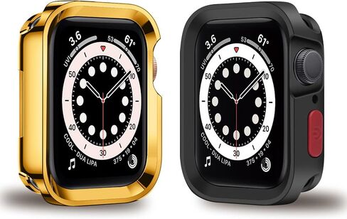 عبوتان من حافظة الحماية القوية المتوافقة مع Apple Watch Series 7/8 مقاس 41 ملم السلسلة 6/SE/السلسلة 5/السلسلة 4 مقاس 40 ملم من مادة TPU الناعمة المقاومة للخدش لكامل الجسم (مطلية بالذهب وأسود داكن) in Saudi Arabia