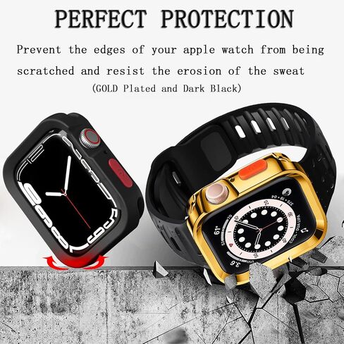 عبوتان من حافظة الحماية القوية المتوافقة مع Apple Watch Series 7/8 مقاس 41 ملم السلسلة 6/SE/السلسلة 5/السلسلة 4 مقاس 40 ملم من مادة TPU الناعمة المقاومة للخدش لكامل الجسم (مطلية بالذهب وأسود داكن) in Saudi Arabia