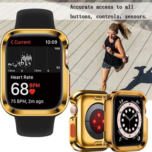 عبوتان من حافظة الحماية القوية المتوافقة مع Apple Watch Series 7/8 مقاس 41 ملم السلسلة 6/SE/السلسلة 5/السلسلة 4 مقاس 40 ملم من مادة TPU الناعمة المقاومة للخدش لكامل الجسم (مطلية بالذهب وأسود داكن) in Saudi Arabia