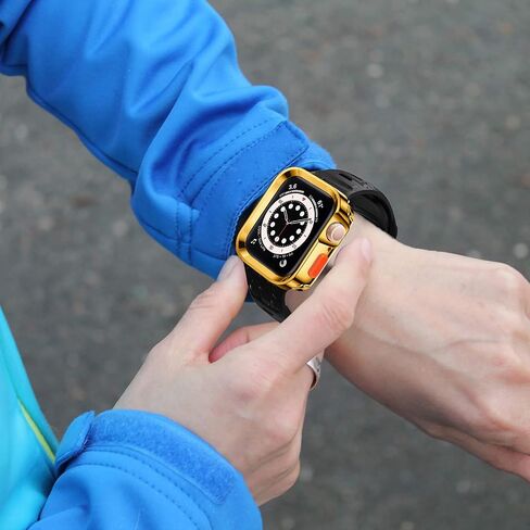 عبوتان من حافظة الحماية القوية المتوافقة مع Apple Watch Series 7/8 مقاس 41 ملم السلسلة 6/SE/السلسلة 5/السلسلة 4 مقاس 40 ملم من مادة TPU الناعمة المقاومة للخدش لكامل الجسم (مطلية بالذهب وأسود داكن) in Saudi Arabia