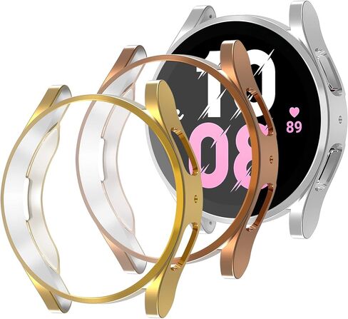 حافظة متوافقة مع ساعة سامسونج جالاكسي 5 مقاس 40 ملم مع واقي شاشة، غطاء ممتص للصدمات من مادة TPU مضاد للخدش مع طبقة واقية، ملحقات الساعة الذكية للنساء والرجال، 3 عبوات، ذهبي وردي + فضي + ذهبي in Kuwait