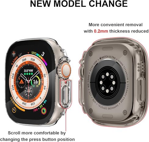 مصد رياضي متين من OXWALLEN مصمم لساعة Apple Watch Ultra 49 مم، واقي شاشة مدمج من الزجاج المقوى 9H، غطاء حماية صلب من البولي كربونات - شفاف كريستالي in Kuwait