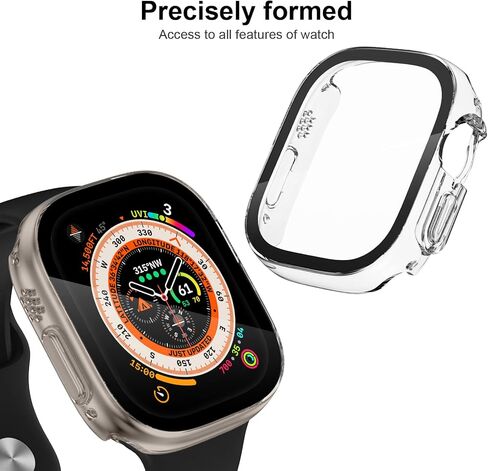 مصد رياضي متين من OXWALLEN مصمم لساعة Apple Watch Ultra 49 مم، واقي شاشة مدمج من الزجاج المقوى 9H، غطاء حماية صلب من البولي كربونات - شفاف كريستالي in Kuwait