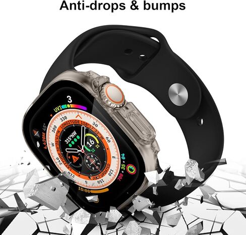 مصد رياضي متين من OXWALLEN مصمم لساعة Apple Watch Ultra 49 مم، واقي شاشة مدمج من الزجاج المقوى 9H، غطاء حماية صلب من البولي كربونات - شفاف كريستالي in Kuwait