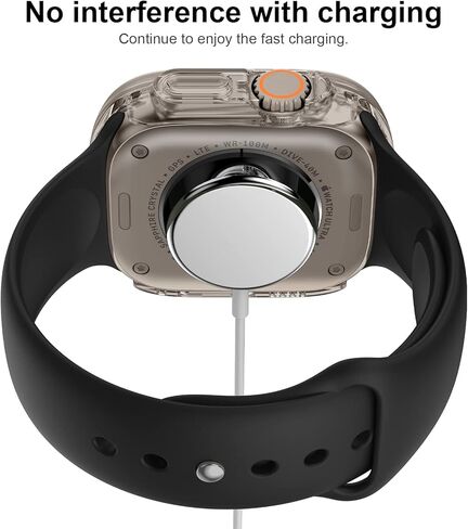 مصد رياضي متين من OXWALLEN مصمم لساعة Apple Watch Ultra 49 مم، واقي شاشة مدمج من الزجاج المقوى 9H، غطاء حماية صلب من البولي كربونات - شفاف كريستالي in Kuwait