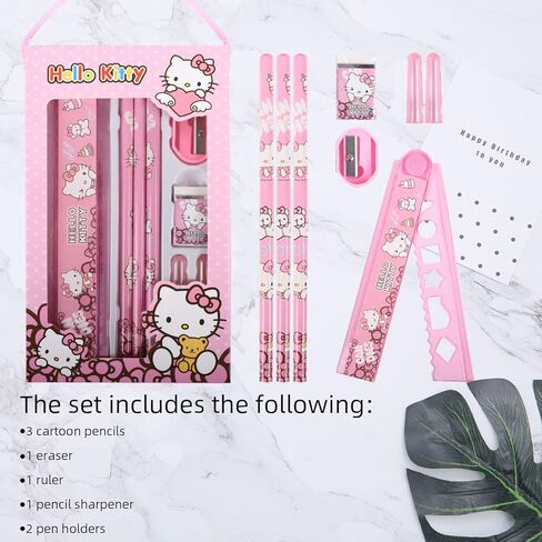 اللوازم المدرسية kawaii - لطيف العودة إلى اللوازم المدرسية للأطفال، الوردي القط أنيمي القرطاسية kawaii مجموعة القرطاسية، العودة إلى هدايا المدرسة للطلاب عيد ميلاد المدرسة in Kuwait