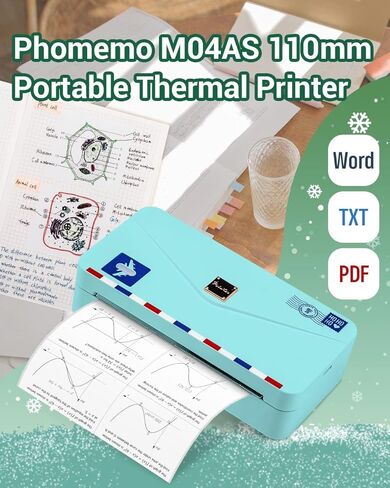 Memoqueen Portable Thermal Printer M04AS Inkless Sticker Printer 300dpi Bluetooth Label Printer, Support 15/53/80/110mm Printing Width, Suitable for Photos, Memo, Notes, to-Do-List, Gifts, Green in Kuwait