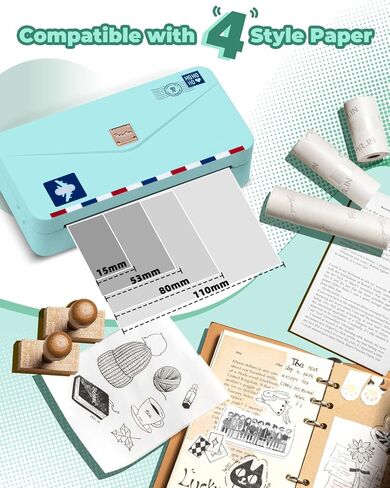 Memoqueen Portable Thermal Printer M04AS Inkless Sticker Printer 300dpi Bluetooth Label Printer, Support 15/53/80/110mm Printing Width, Suitable for Photos, Memo, Notes, to-Do-List, Gifts, Green in Kuwait