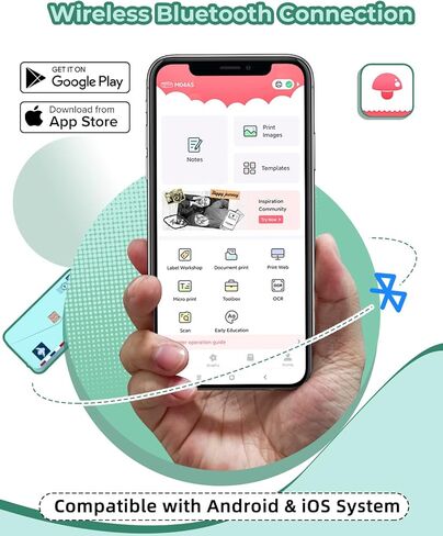 Memoqueen Portable Thermal Printer M04AS Inkless Sticker Printer 300dpi Bluetooth Label Printer, Support 15/53/80/110mm Printing Width, Suitable for Photos, Memo, Notes, to-Do-List, Gifts, Green in Kuwait