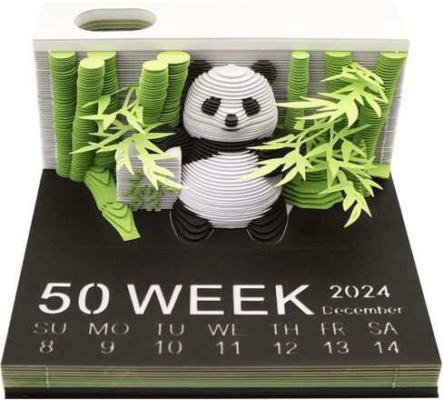 Time Piece Calendar 2024, 3D Art Panda Notes Pad Desktop Calendar Crafty Desktop Paper Decorative Sculpture with Pen Holder Weekly Calendar for Decoration Holiday Gifts in Kuwait