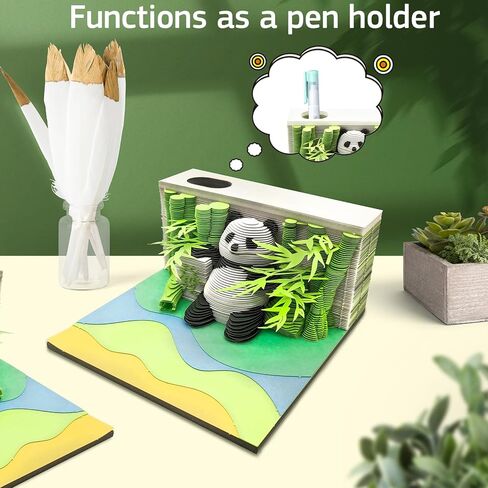 Time Piece Calendar 2024, 3D Art Panda Notes Pad Desktop Calendar Crafty Desktop Paper Decorative Sculpture with Pen Holder Weekly Calendar for Decoration Holiday Gifts in Kuwait