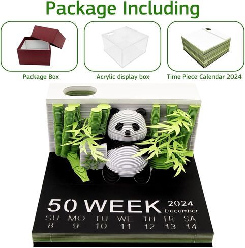 Time Piece Calendar 2024, 3D Art Panda Notes Pad Desktop Calendar Crafty Desktop Paper Decorative Sculpture with Pen Holder Weekly Calendar for Decoration Holiday Gifts in Kuwait