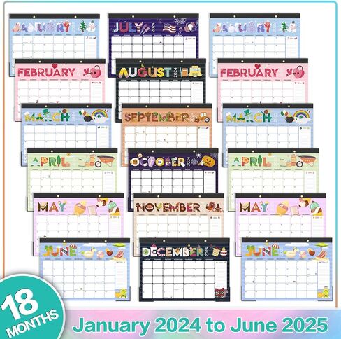 تقويم مكتب 2024-2025، تقويم مكتب/جدار لمدة 18 شهرًا يناير 2024 - يونيو 2025، تقويم شهري مع قائمة المهام، تقويم مكتبي مقاس 17 بوصة × 12 بوصة مع ورق سميك، واقيات زوايا لتخطيط المكاتب المنزلية in Kuwait