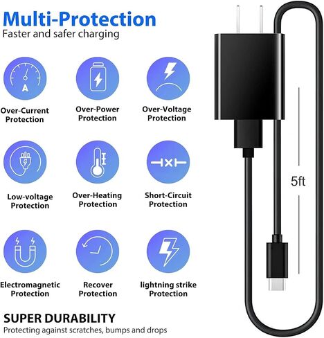 20W Fast Wall QC3.0 Charger USB C Charging Cable Cord for Motorola G Power 2025 2026/2024/2022 G Stylus 2024, Moto Turbo One 5G UW Ace, Edge/Razr, G200 G100 G41 G71 G30 G10 Z3 Z4 G Pure Android Phone in Saudi Arabia