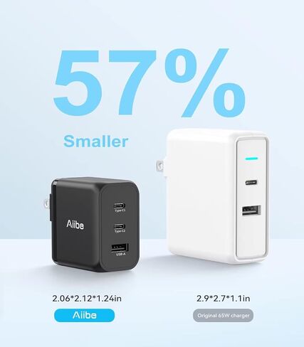 Aiibe USB C شاحن 65W 3-Port PD 3.0 شاحن سريع 65W GaN Wall Charger USB C Charger Block Type-C محول قابل للطي لـ MacBook Pro/Air، iPad Pro، iPhone 15/14/Pro، Galaxy S23 S22، Dell XPS13، أجهزة الكمبيوتر المحمولة in Kuwait