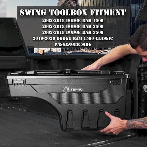 صندوق أدوات سرير الشاحنة KitsPro لـ 2002-2018 Dodge Ram 1500 2500 3500 و2019-2020 Dodge Ram 1500 جانب الركاب الكلاسيكي، صندوق أدوات تخزين قابل للدوران مع قفل مجموعة بدون مفتاح in Kuwait