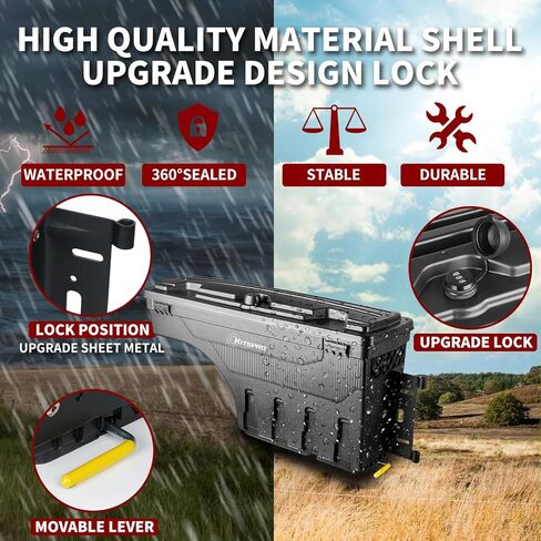 صندوق أدوات سرير الشاحنة KitsPro لـ 2002-2018 Dodge Ram 1500 2500 3500 و2019-2020 Dodge Ram 1500 جانب الركاب الكلاسيكي، صندوق أدوات تخزين قابل للدوران مع قفل مجموعة بدون مفتاح in Kuwait