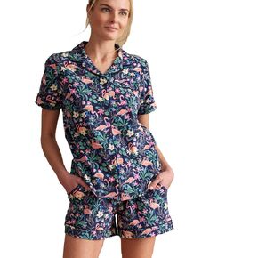 Vera Bradley Women's Cotton Pajama Short Sleeve Button-Up Shirt, Flamingo Garden
