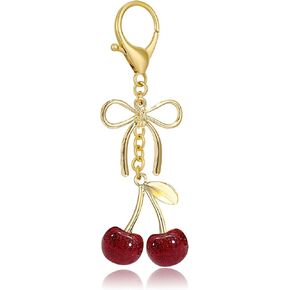 LAEKOU Bow Cherry Bag Charms Keychain, Cute Women Key Chain Charm Accessories for Purse Handbags Backpack
