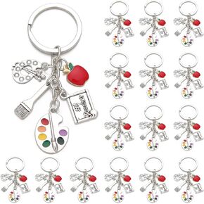Phaeton 20pcs keychain الفنان مع لوحة الطلاء ، فرشاة ، هدايا تقدير Apple Artist keyring شكرا لك هدية على سلاسل المفاتيح للمعلمين في تقدير المعلم السائبة المفاتيح