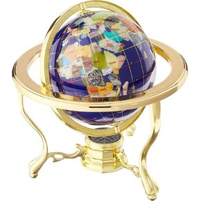 Unique Art 10-Inch by 6-Inch Blue Lapis Ocean Table Top Gemstone World Globe with Gold Tripod
