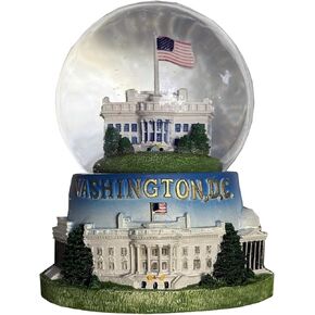 The White House Washington DC Snow Globe - البيت الأبيض ، الكابيتول الأمريكي ، لينكولن وجيفرسون التذكاري ، واشنطن نصب تذكاري إيوو جيما ، الحرب العالمية الثانية وفيتنام - 4.5 بوصة - هدية تذكارية وهدية محلية