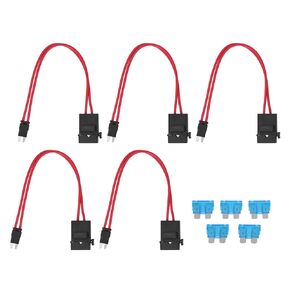 Car Fuse Holder Connector, 5Pcs Car Fuse Holder Connector Mini Heavy Duty Wire Extension for Vehicle ATM 20A 16AWG with 5 Fuses (Trumpet 10.9MM-ACK)